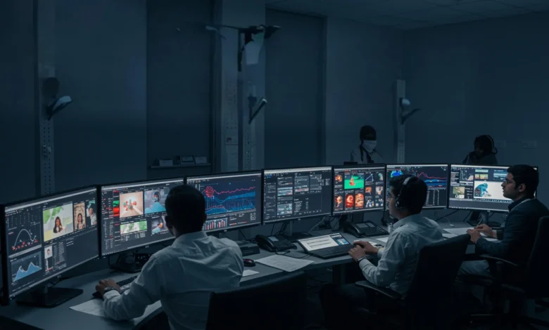 Indian marketing professionals monitoring AI-driven programmatic advertising dashboard using agentic advertising framework