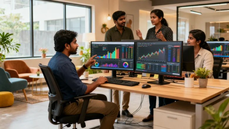 Indian digital marketing professionals analyzing ad campaign data