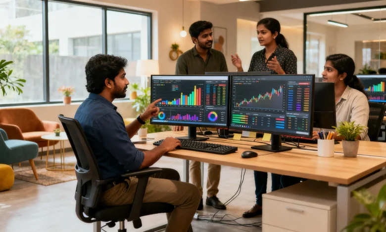 Indian digital marketing professionals analyzing ad campaign data