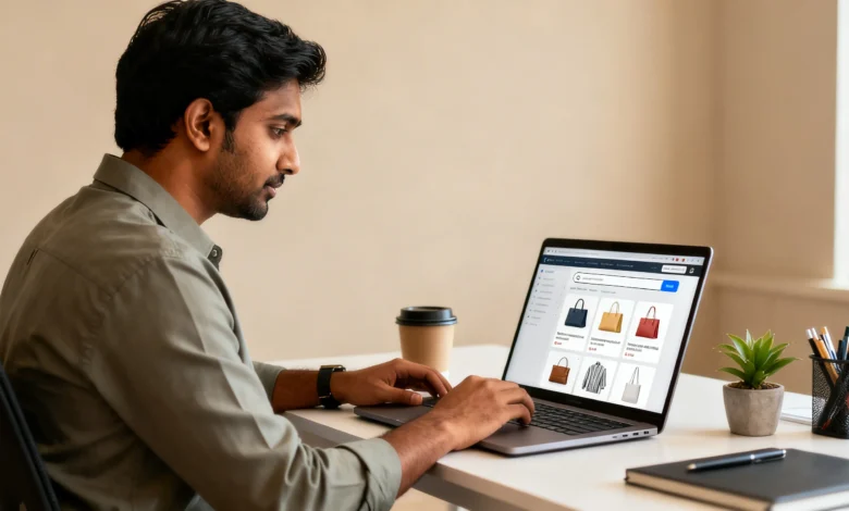 Indian professional optimizing digital marketing strategies with AI-driven shopping experiences on Google AI Mode.