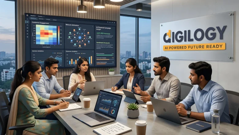 Indian professionals discussing AI-powered digital marketing strategies