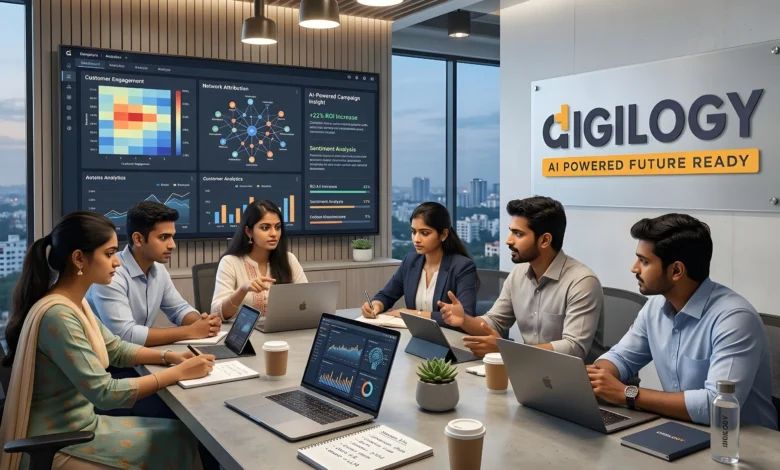 Indian professionals discussing AI-powered digital marketing strategies