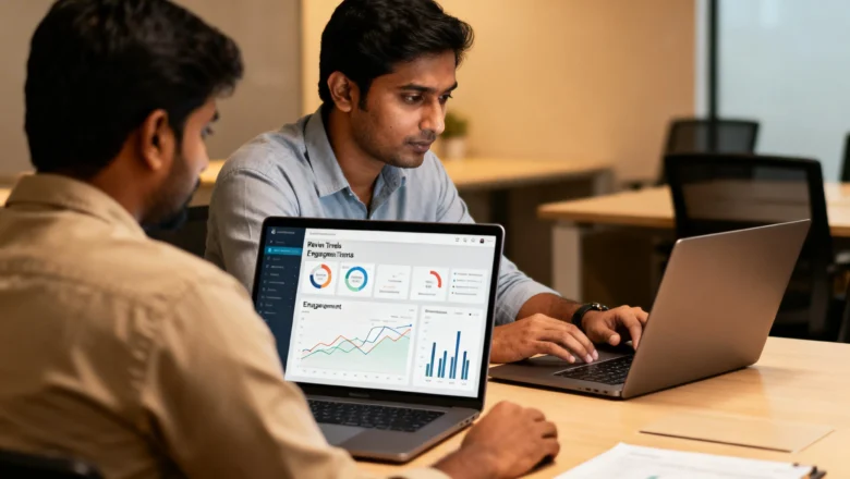 "Indian professionals managing Google Business Profile reviews and responding to customer feedback."