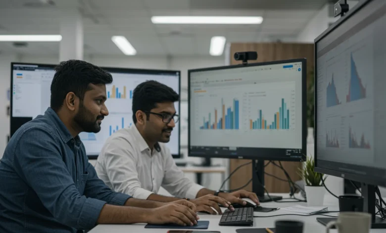 Indian SEO analysts reviewing AI SERP prediction dashboards