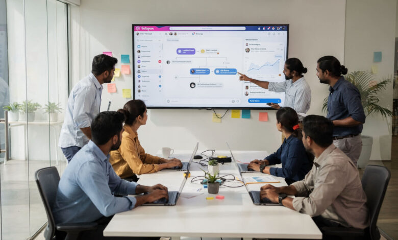 Marketing team reviewing Instagram DM lead detection and automation tools
