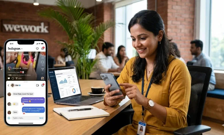 Indian professional managing Instagram Marketing Messages and Reels for brand engagement.