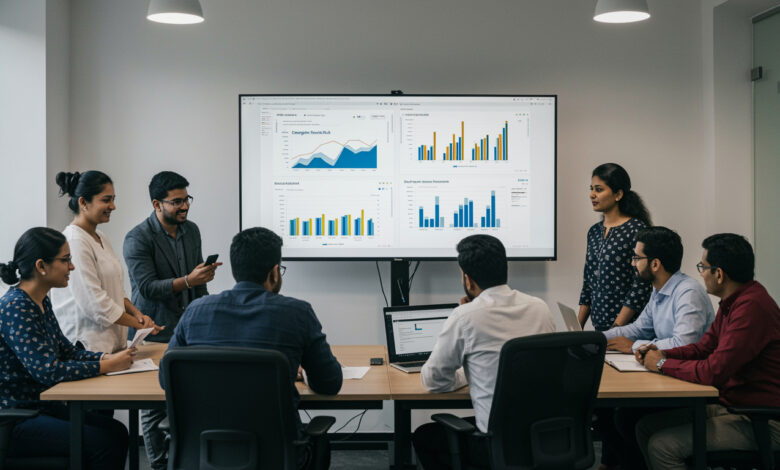 Indian B2B marketing team reviewing LinkedIn ROAS benchmark data