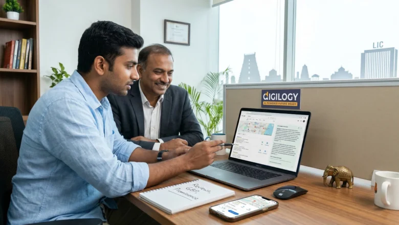 Indian professionals reviewing local SEO in 2026 strategy with Google Maps and AI Overviews