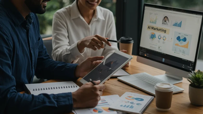 Indian marketing agency team reviewing AI marketing production dashboards