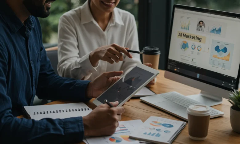 Indian marketing agency team reviewing AI marketing production dashboards