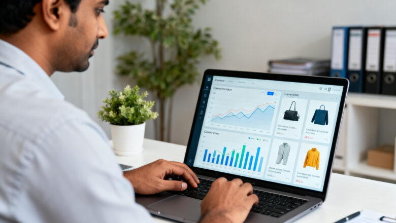 ALT TEXT: Indian marketer reviewing Meta AI shopping ad performance