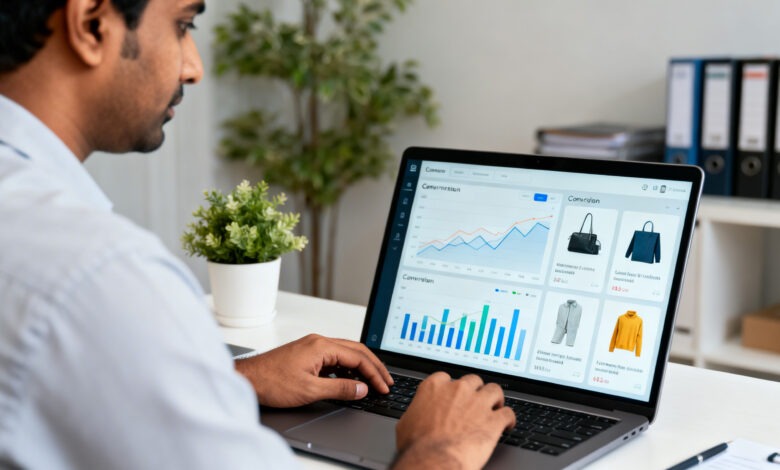 ALT TEXT: Indian marketer reviewing Meta AI shopping ad performance