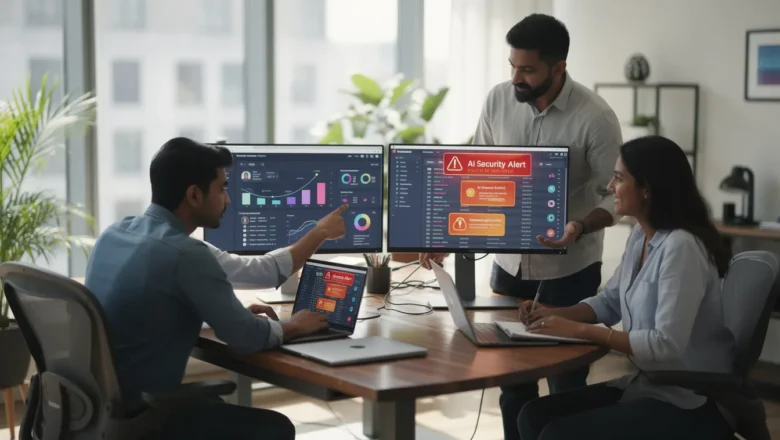 Indian digital marketing professionals reviewing AI security alerts for Instagram ad accounts