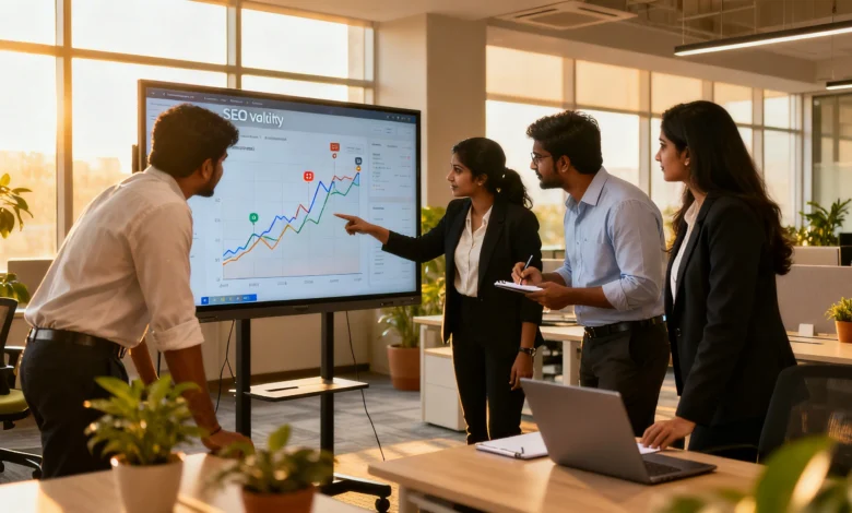 SaaS marketing team reviewing SEO ranking volatility and product page performance