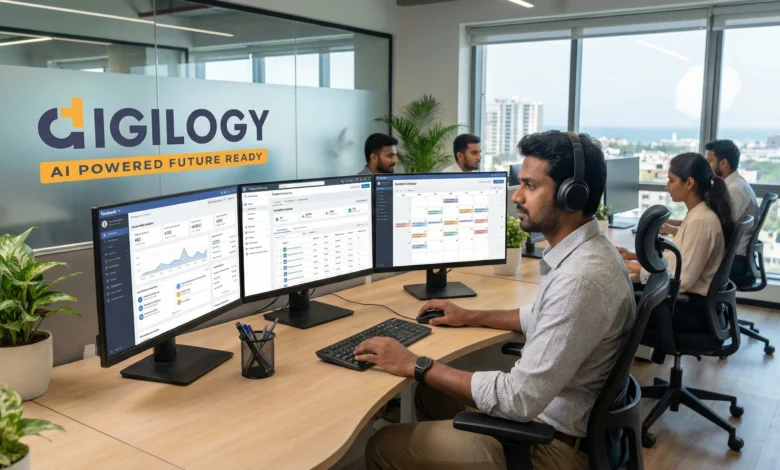 Indian digital marketing professional managing social media marketing campaigns and analytics dashboards for businesses in Chennai