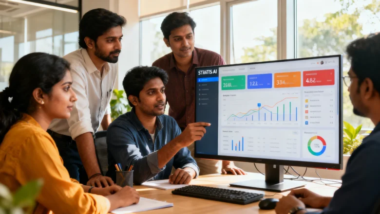Indian marketing team reviewing STRATIS AI dashboard for real-time campaign insights