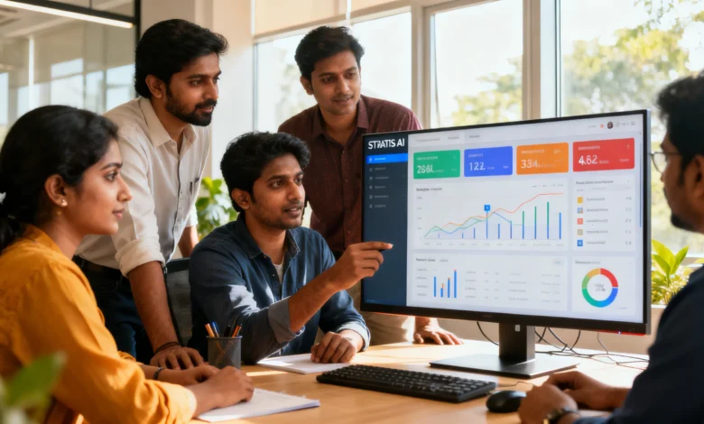 Indian marketing team reviewing STRATIS AI dashboard for real-time campaign insights