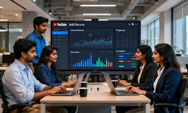 Media team reviewing YouTube non-skip ads campaign performance