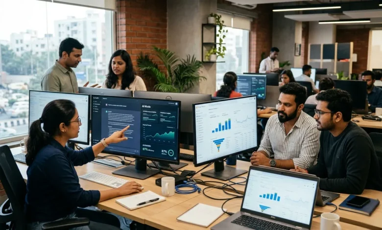 Indian digital marketing professionals analyzing AI Mode and ChatGPT Ads impact on digital search and marketing strategies.