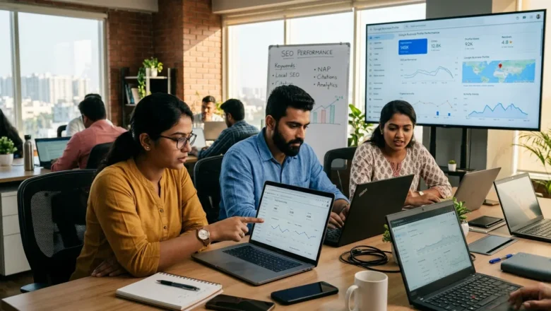 Indian digital marketing team analyzing Google Business Profile insights