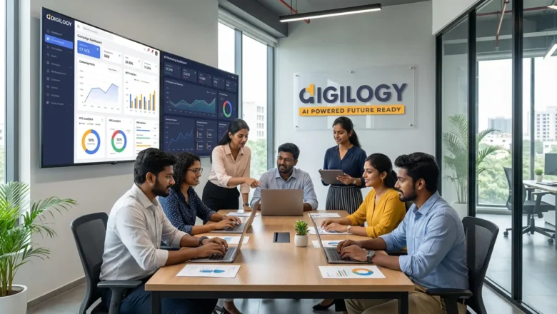 AI powered digital marketing services in Chennai team analysing campaign data