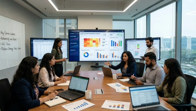 AI influencer marketing team analyzing creator engagement data