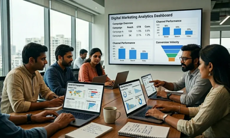 Indian marketing professionals analyzing digital advertising spend growth in India.