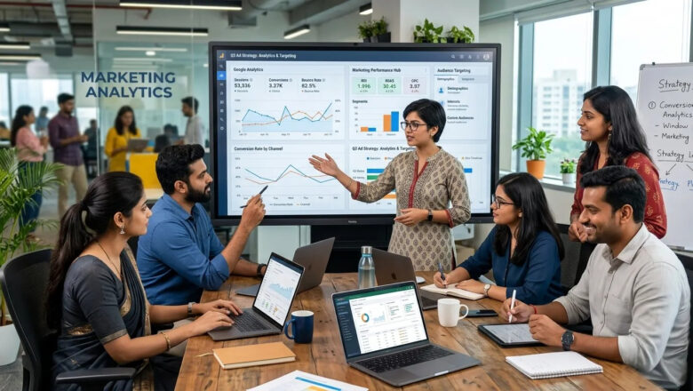 Digital marketing team analyzing ad spend trends.