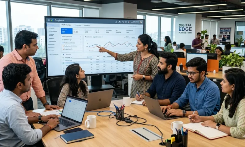 Indian digital marketing team analyzing Google Ads campaign performance