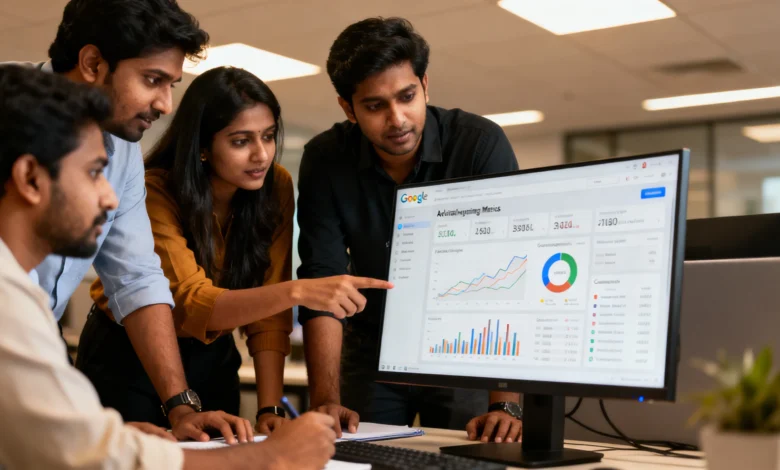 Indian marketers analyzing Google AI Mode advertising analytics