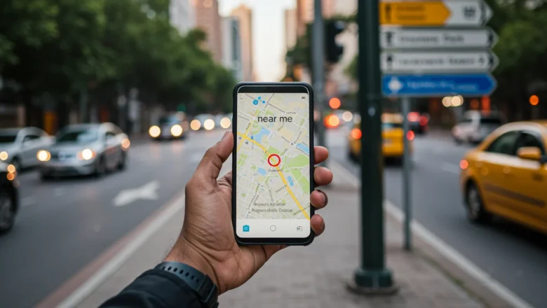 Indian user searching near me businesses on Google Maps