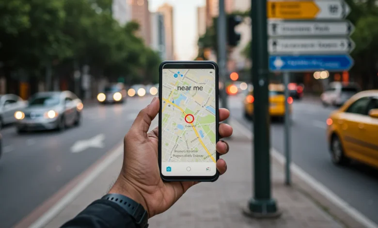 Indian user searching near me businesses on Google Maps