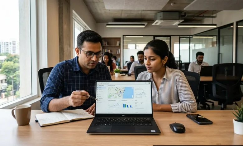 Indian digital marketing professionals reviewing Google Business Profile verification analytics