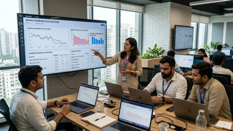 Indian SEO professionals analyzing Google core update impact on website rankings.