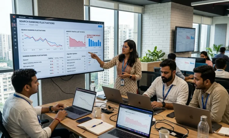 Indian SEO professionals analyzing Google core update impact on website rankings.