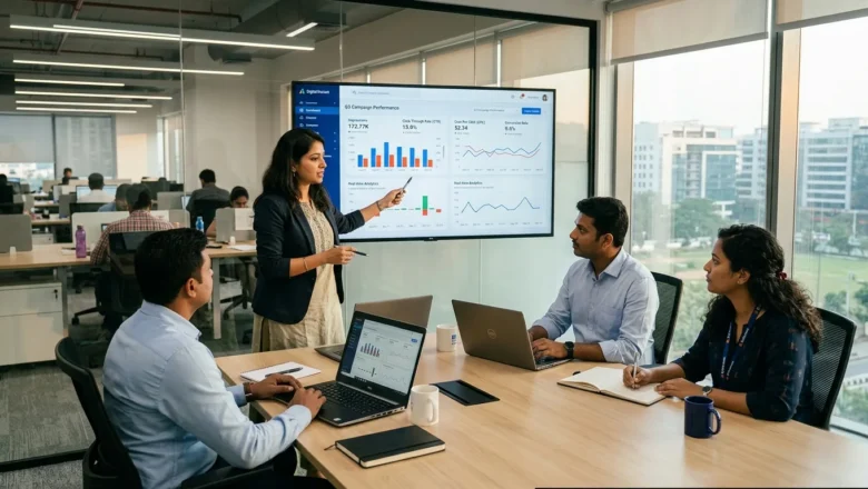 Indian marketing team analysing digital advertising performance