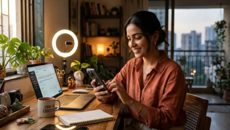 Indian creator adding clickable links to Instagram caption.