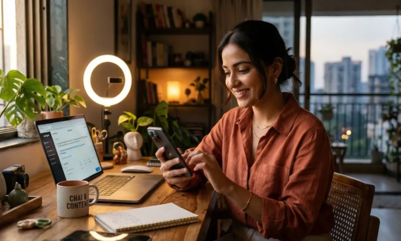 Indian creator adding clickable links to Instagram caption.