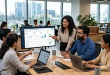 "Indian professionals working with JustAd’s AI-powered platform for digital advertising."