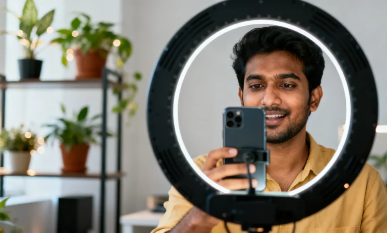 Indian creator filming Instagram reel content