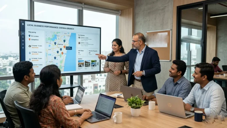Indian professionals reviewing Google Business Profile activity for local rankings