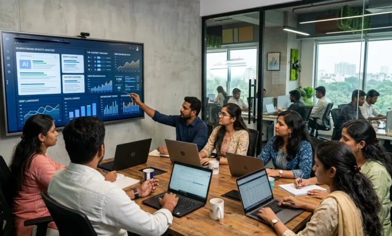 Indian digital marketing team analysing how Google’s AI Mode is changing search visibility