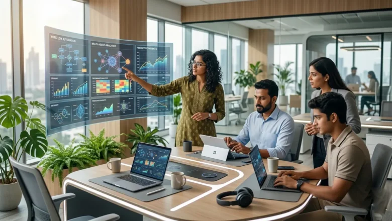 Indian professionals analyzing agentic AI workflows in office