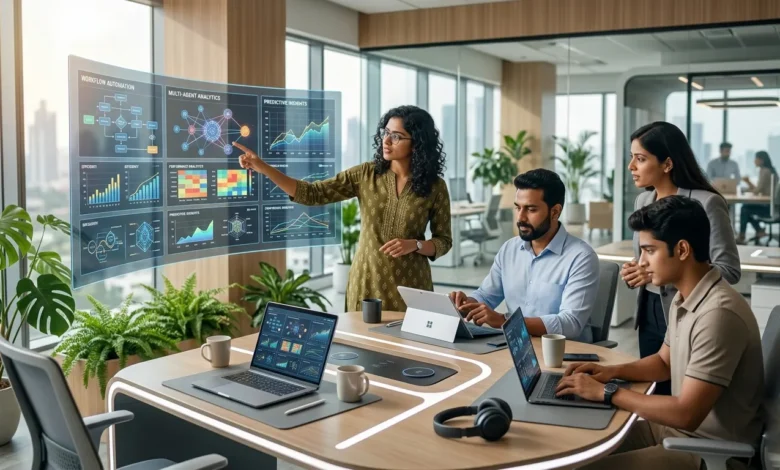 Indian professionals analyzing agentic AI workflows in office