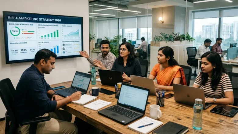 Indian marketing team reviewing brand trust and digital growth strategy for 2026