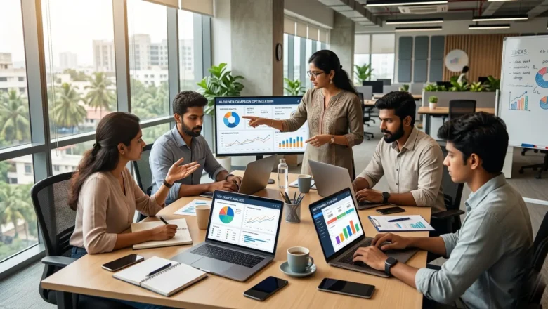 Digital marketing team in Chennai analyzing AI-driven campaigns