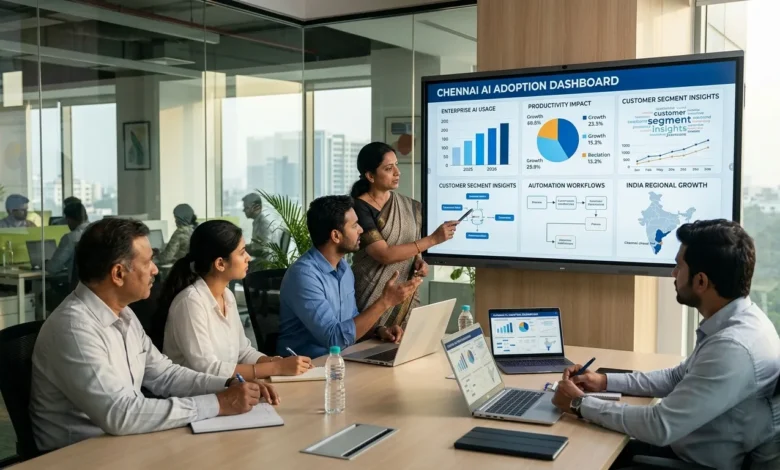 Indian professionals discussing AI adoption and business growth in Chennai