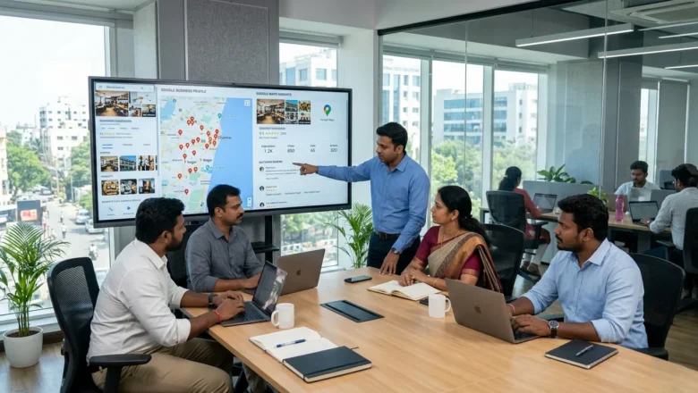 Indian professionals reviewing Google Business Profile and Ask Maps local search updates