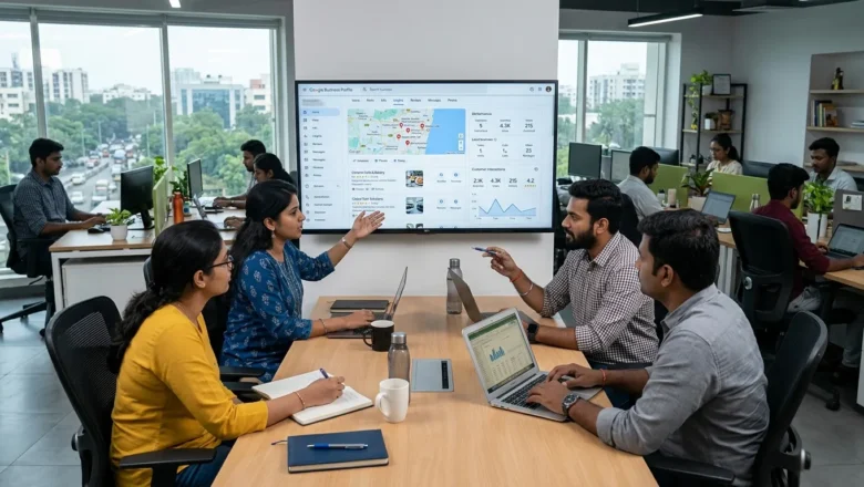 Indian marketing team reviewing Google Business Profile in 2026 for local SEO