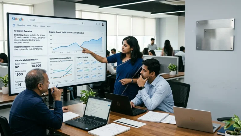 Indian SEO professionals analysing Google Search AI Overviews and website visibility